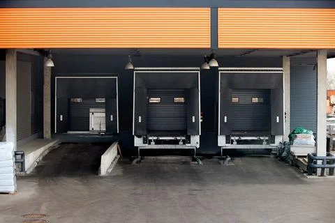 Loading dock or loading bay with bumpers, levelers, lift, dock seals or shelt Stock Photos