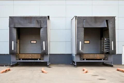 Loading dock or loading bay with bumpers, levelers, lift, dock seals or shelt Stock Photos