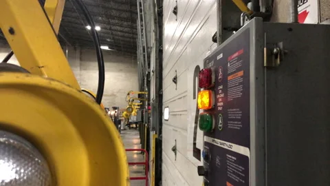 Loading Dock of Shipping Warehouse, Saftey Doors Lights Video stock 239090445