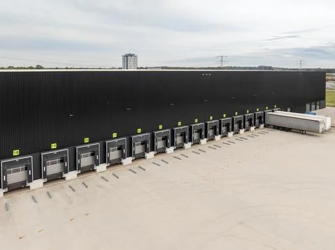 Loading docks of a large warehouse Stock Photos
