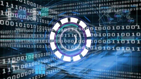 Loading dot spinning, circular HUD expanding, lighting rings, rotating dials, Stock Footage 328418098