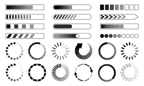 Loading download bars, time direct load stripes and circles. Internet files Stock Illustration