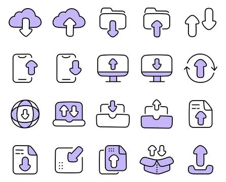 Loading download icon set representing cloud Illustrazione stock