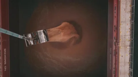 Loading a dry cargo ship in the port Stock Footage 147056853