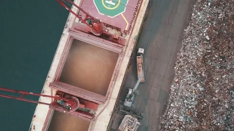 Loading a dry cargo ship in the port Stock Footage 147057467
