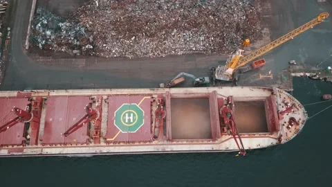 Loading a dry cargo ship in the port Stock Footage 147057531
