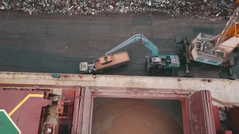 Loading a dry cargo ship in the port Stock Footage 147057537