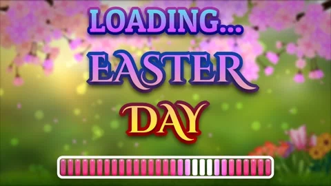 Loading easter day animation sign on blur spring background with loading bar Stock Footage 266787786