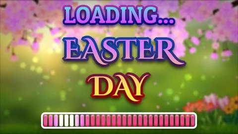 Loading easter day on beautiful green blur spring background with progress li Stockillustratie