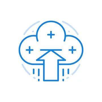 Loading files from cloud service vector line icon. Storage information onli.. Stock Illustration