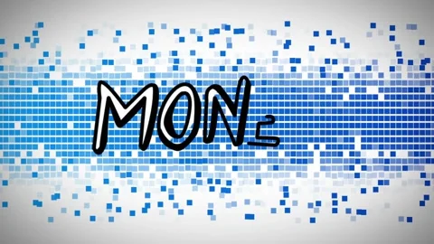 Loading flickering blue squares drifting, black stroke drawing MONEY letters, Stock Footage 319360791