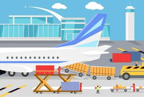Loading Freight Containers in a Cargo Plane Stock Illustration
