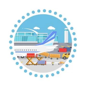 Loading Freight Containers in a Cargo Plane Stock Illustration