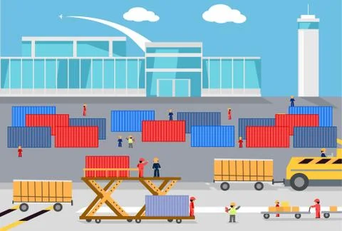 Loading Freight Containers in a Cargo Plane Stock Illustration
