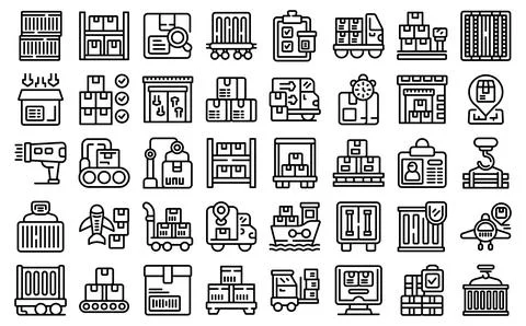 Loading of goods icons set outline vector. Delivery package Stock Illustration