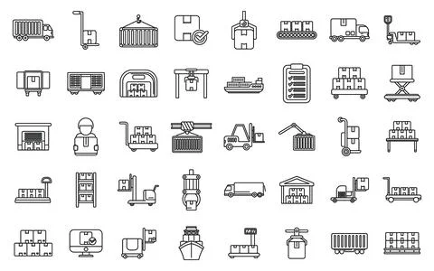 Loading of goods icons set outline vector. Delivery package box Illustrazione stock
