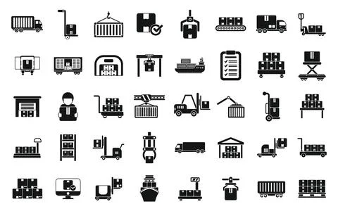 Loading of goods icons set simple vector. Delivery package box Illustrazione stock
