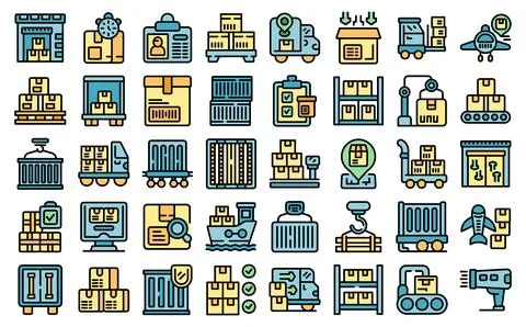 Loading of goods icons set vector color flat Stock Illustration