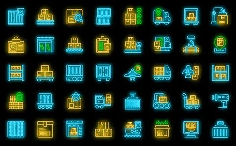 Loading of goods icons set vector neon 스톡 일러스트