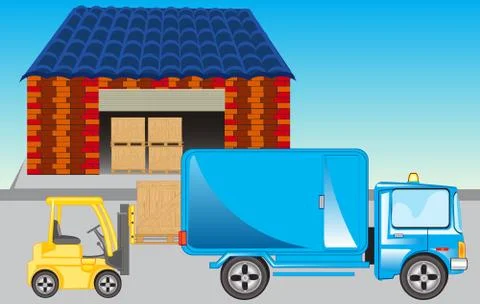 Loading of goods on storehouse Stock Illustration