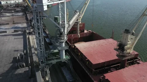 Loading grain onto a cargo ship for transportation by sea by a conveyor belt Vidéo 157636593