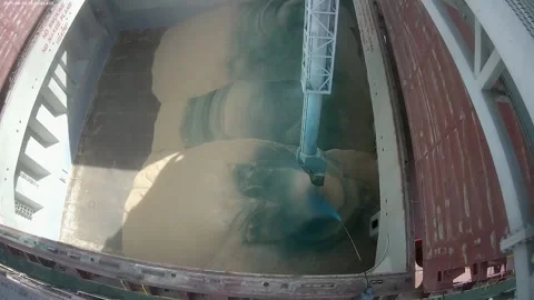 Loading of grain on a ship to the port. Coloring of grain Stock Footage 154361360