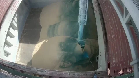 Loading of grain on a ship to the port. Coloring of grain Stock Footage 154361695