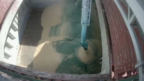 Loading of grain on a ship to the port. Coloring of grain Stock Footage 154361973