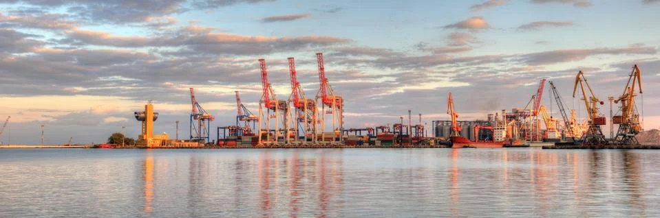 Loading grain to the ship in the port. Stock Photos