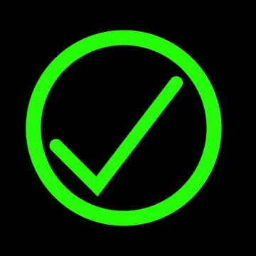 Loading green color tick mark icon on a black background. Stock Illustration
