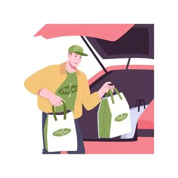 Loading groceries isolated cartoon vector illustrations. Stock Illustration