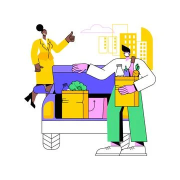 Loading groceries isolated cartoon vector illustrations. Ilustración de archivo