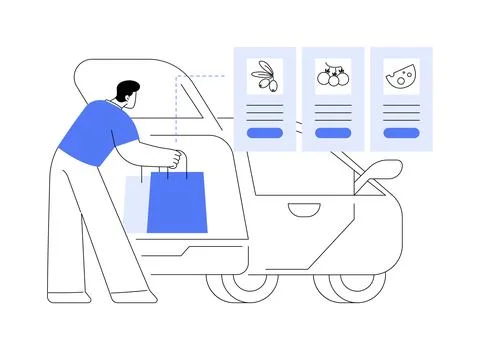 Loading groceries isolated cartoon vector illustrations. Ilustración de archivo