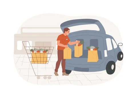 Loading groceries isolated cartoon vector illustrations. Ilustración de archivo