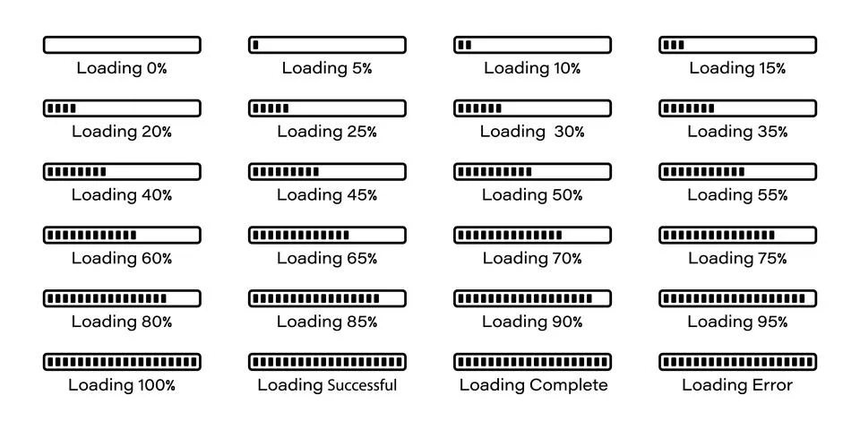 Loading icon set 0-100% in black colour 2 Stock Illustration