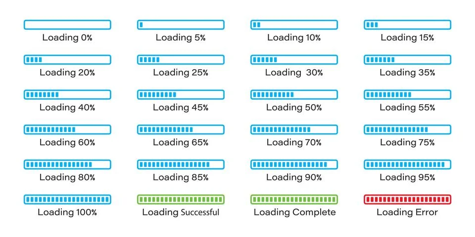 Loading icon set 0-100% in blue colour 2 Stock Illustration