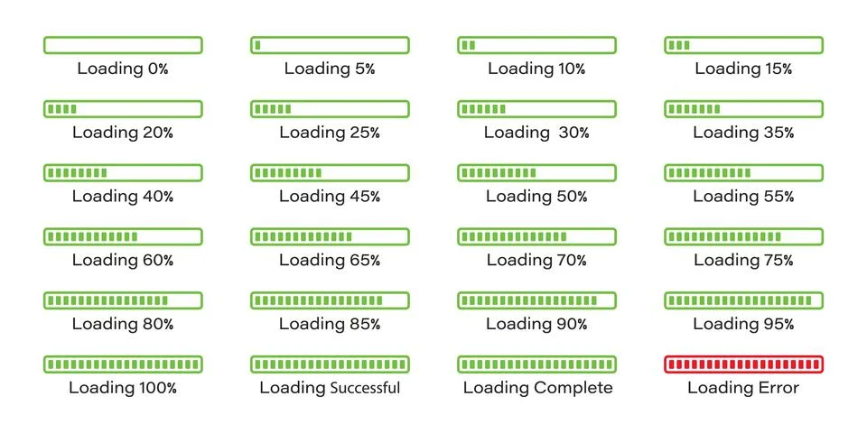 Loading icon set 0-100% in green colour 2 Stock Illustration