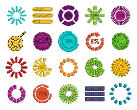 Loading icon set, color outline style Stock Illustration