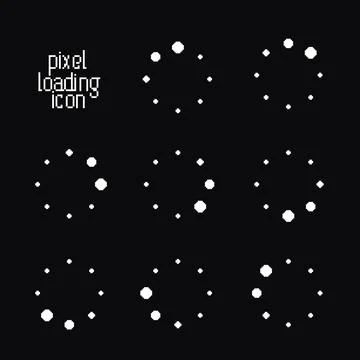 Loading icon set in pixel style. Vector collection of load progress round bar Stock Illustration