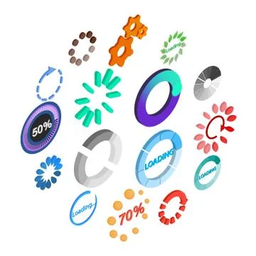 Loading icons set, isometric 3d style Stock Illustration