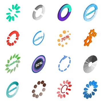 Loading icons set, isometric 3d style Stockillustratie
