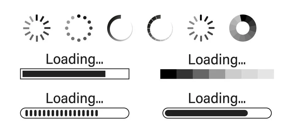Loading icons. Set of loading icon on white background .Load bar vector illus Illustrazione stock