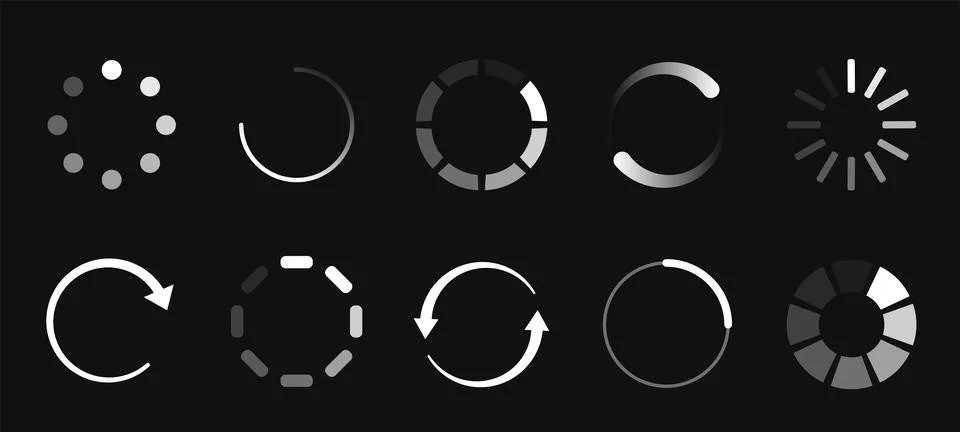 Loading icons set. Upload, download or updating status. Circular indicator of Stock Illustration