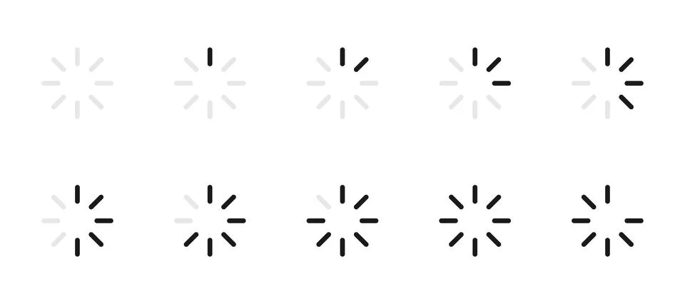 Loading indicator vector icon set. Buffer status circle bar symbol. Loading.. Stock Illustration