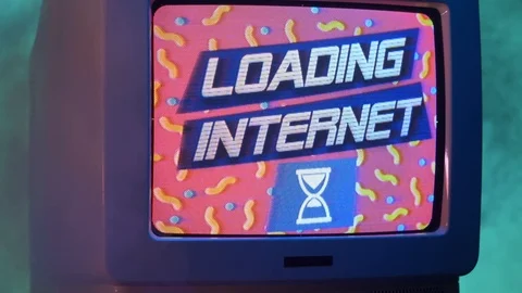 LOADING INTERNET Vintage Message on a 80s 90s Retro Computer Monitor Stock Footage 94380453