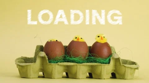 Loading intro stop motion animationBrown eggs hatching yellow background Stock Footage 306672478