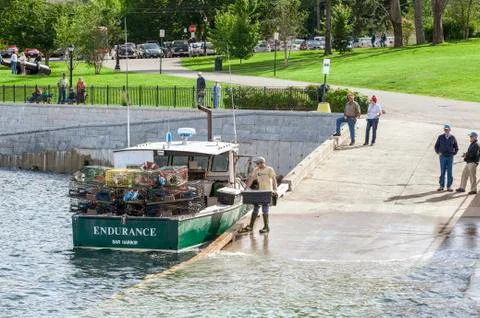 Loading up a lobsterboat Stock Photos