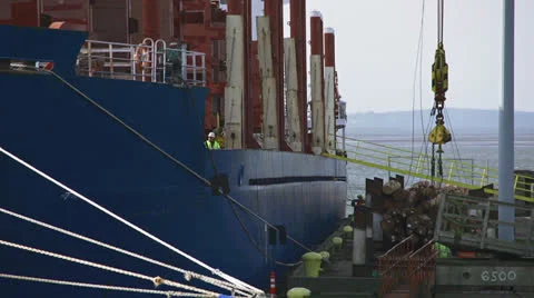 Loading logs onto ship 1 Video stock 23282036