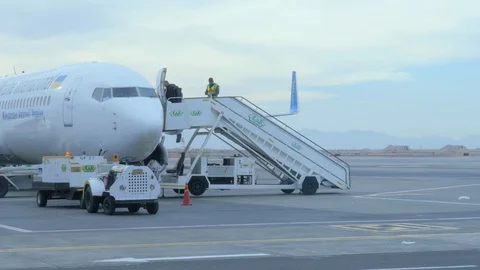 Loading Luggage to the Airplane Stock Footage 128930073