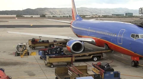 Loading luggage onto plane Stock Footage 1239942